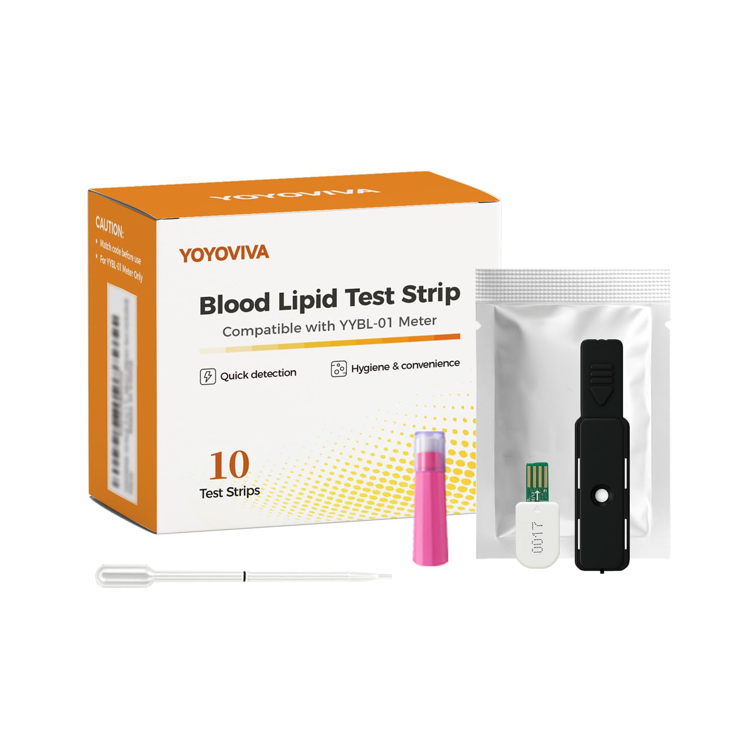 YOYOVIVA 10 Pack 5 in 1  TC HDL TG LDL TC/HDL Test Strips with Lancets Droppers Compatible with The YYBL-01 Lipid Meter (Meter Not Included)