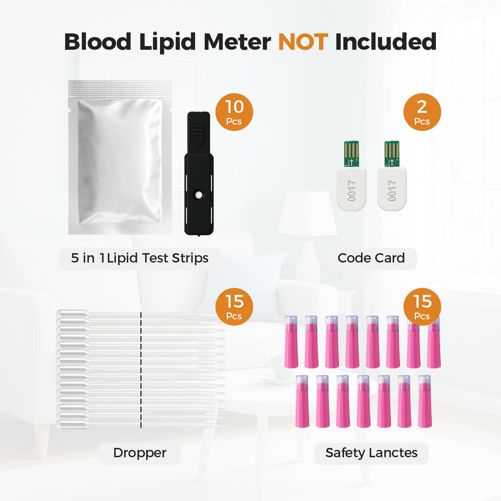 YOYOVIVA 10 Pack 5 in 1  TC HDL TG LDL TC/HDL Test Strips with Lancets Droppers Compatible with The YYBL-01 Lipid Meter (Meter Not Included)