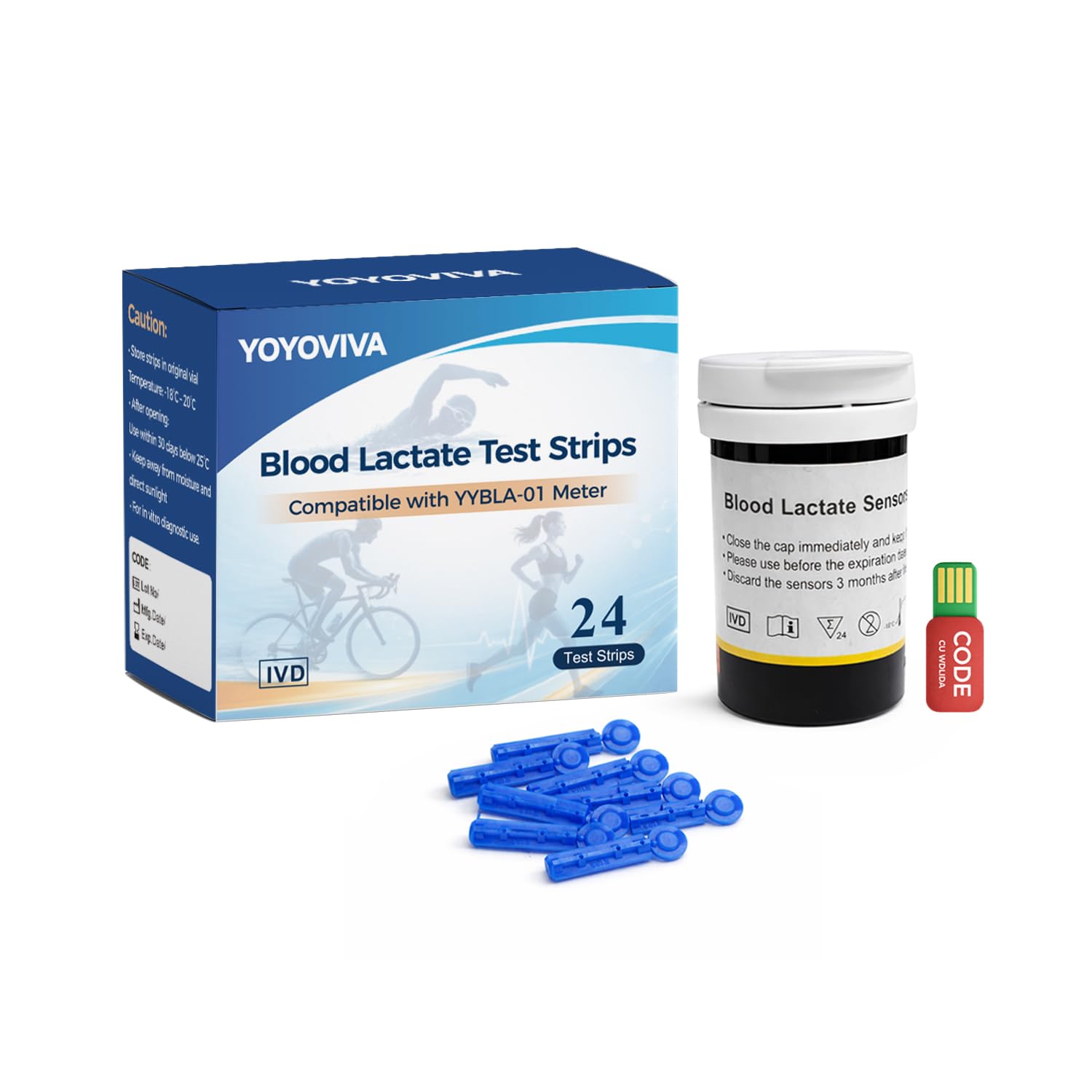 YOYOVIVA Lactate Test Strips Pack of 24 Compatible with The YYBLA-01 Meter (Meter Not Included)