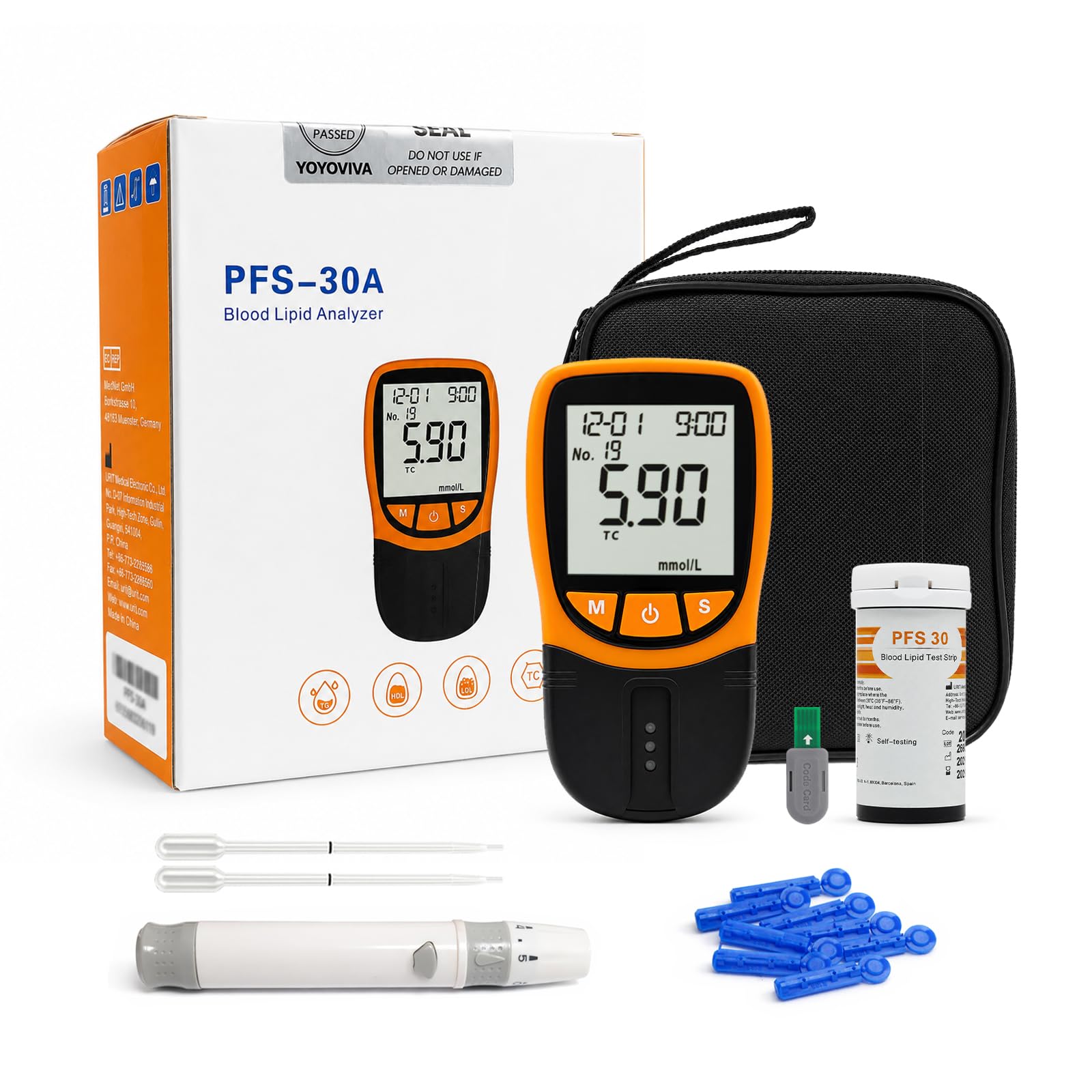 YOYOVIVA 5-in-1 Portable Cholesterol Test Meter Kit YYLIP-01 for Total Cholesterol, HDL, LDL, Triglycerides & TC/HDL Ratio, Easy-to-Use Home Lipid Testing Kit with 10 Test Strips, Lancets & Droppers