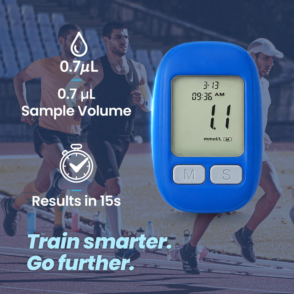 YOYOVIVA Lactate Meter for Athletes Small Sample Fast Result Portable Lactic Acid Tester for Sports Performance Training Includes 24 Test Strips Lancets Blue